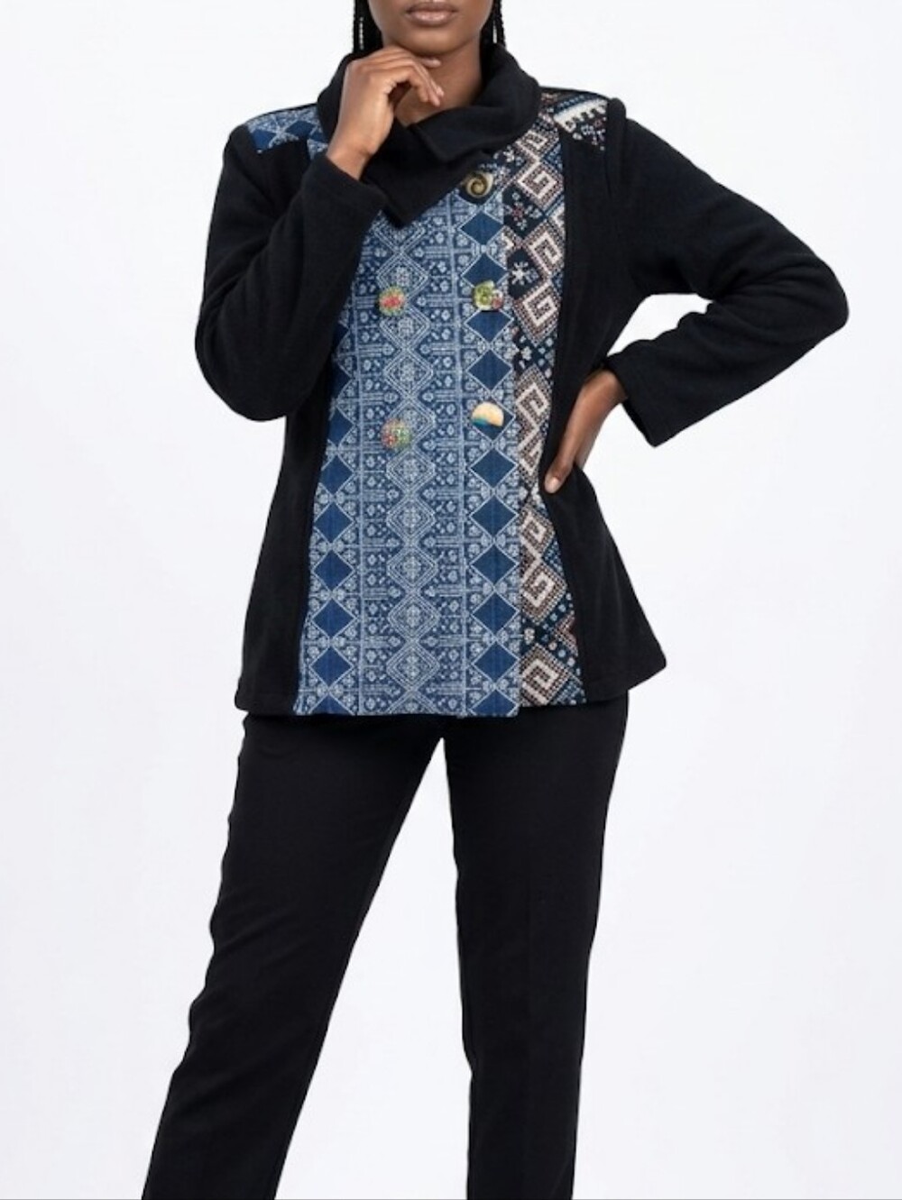 Coco + Carmen Black Jacket with Navy Patterned Front